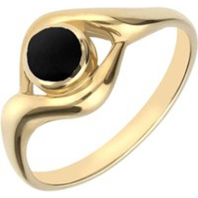 18ct Yellow Gold Whitby Jet Round Twist Ring - Yellow Gold