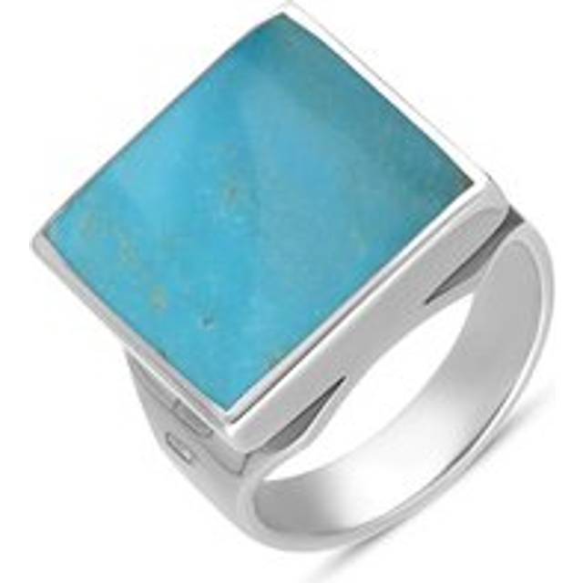 18ct White Gold Turquoise Hallmark Small Square Ring - Gold