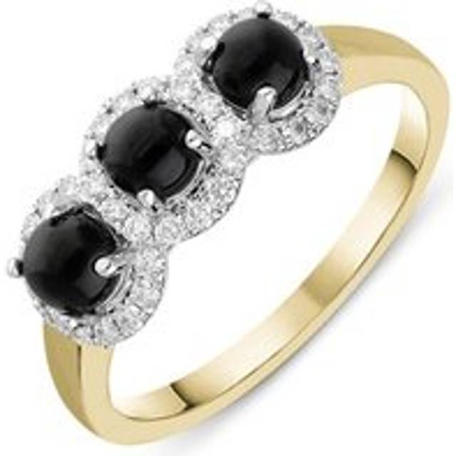 18ct Yellow Gold Whitby Jet 0.24ct Diamond 3 Stone Ring - Yellow Gold