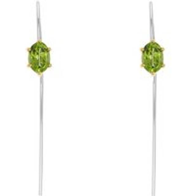 9ct Yellow Gold Sterling Silver Peridot Stepping Stones 4x7mm Oval Claw Set Hook Earrings