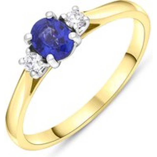 18ct Yellow Gold Sapphire Diamond Oval Cut Three Stone Ring