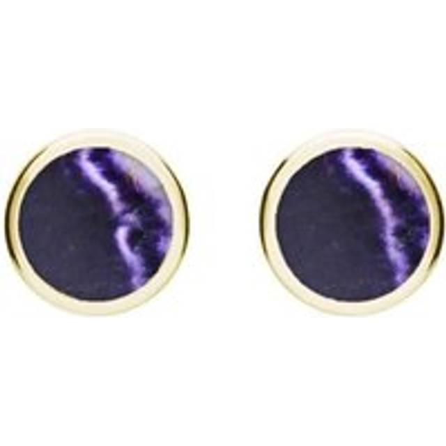 9ct Yellow Gold Blue John 10mm Round Stud Earrings - Yellow Gold