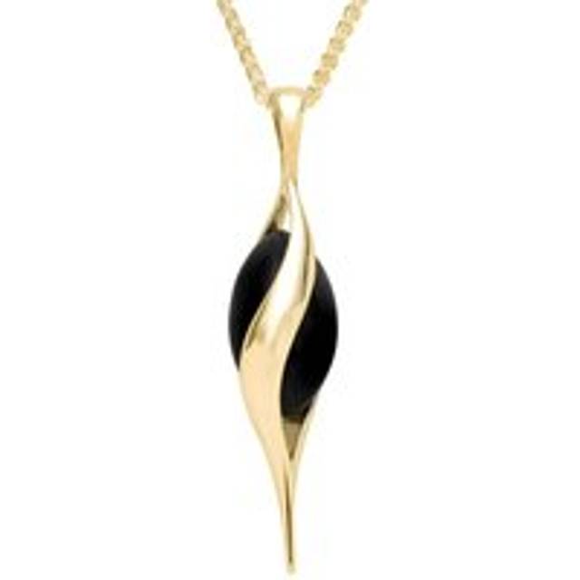 9ct Yellow Gold Whitby Jet Single Bead Twist Necklace - Yellow Gold