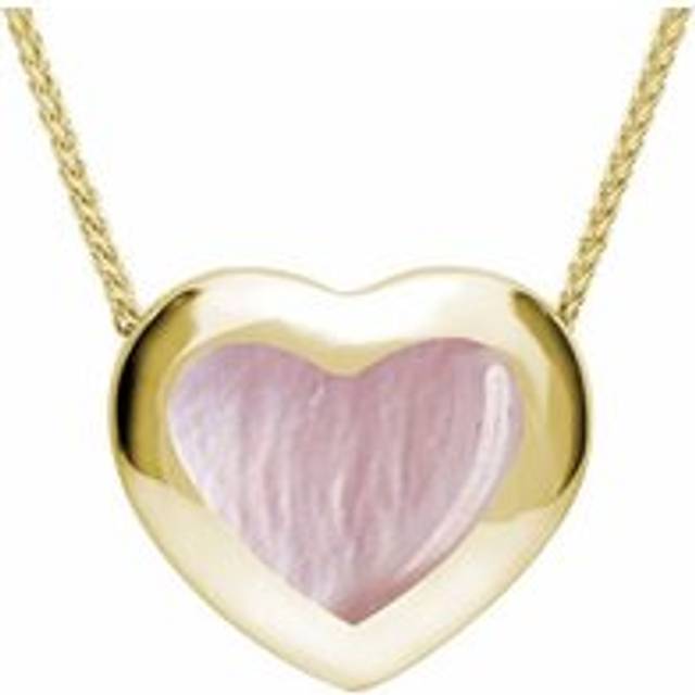 9ct Yellow Gold Pink Mother Of Pearl Framed Heart Necklace - Yellow Gold