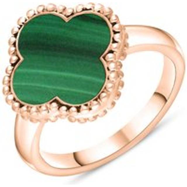 9ct Rose Gold Malachite Bloom Four Leaf Clover Ball Edge Ring
