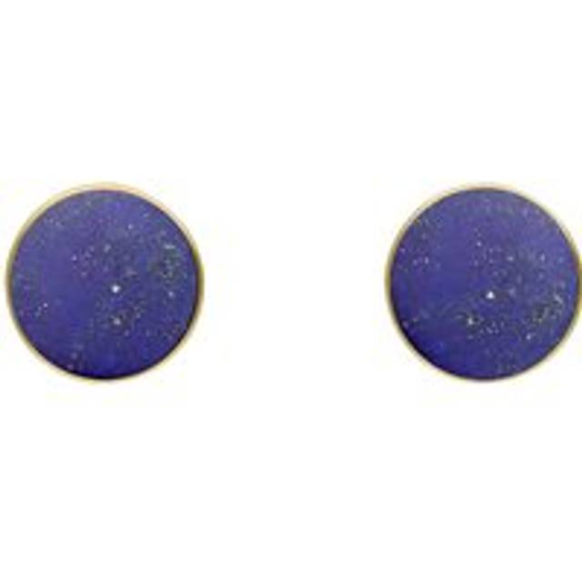 9ct Yellow Gold Sterling Silver Lapis Lazuli Stepping Stones Bead Cup Stud Earrings
