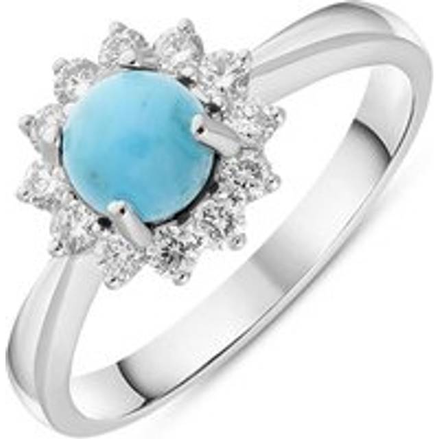 18ct White Gold Turquoise 0.40ct Diamond Flower Ring - U