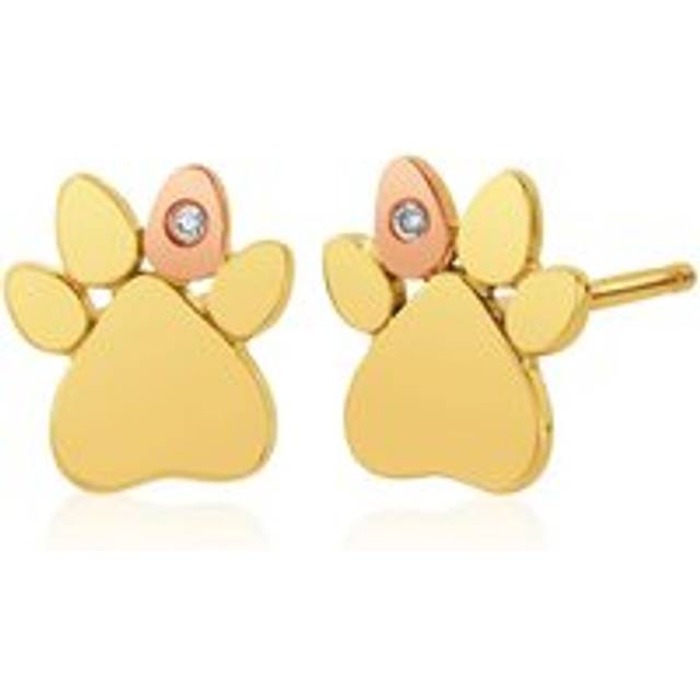Clogau Paw Prints On My Heart 9ct Gold Diamond Stud Earrings