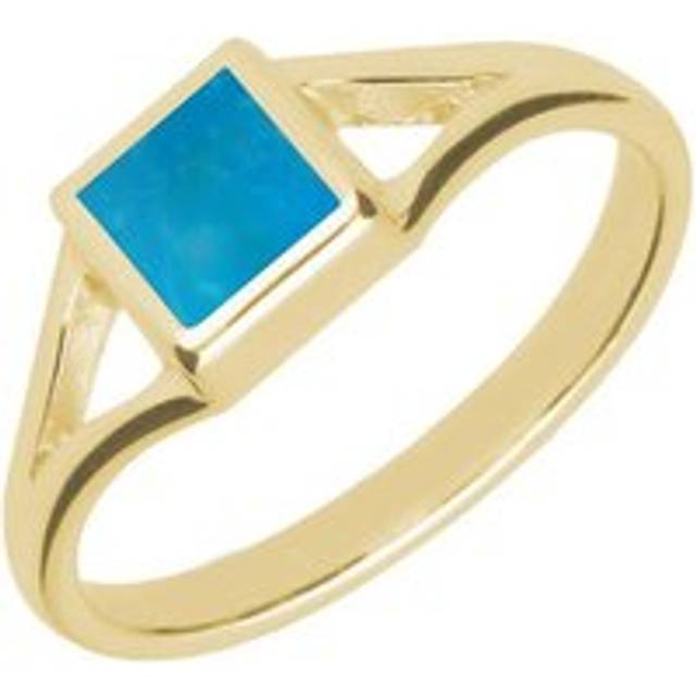 9ct Yellow Gold Turquoise Square Split Shoulder Ring