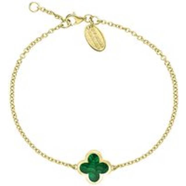 9ct Yellow Gold Malachite Bloom Four Leaf Clover Polished Edge Bracelet