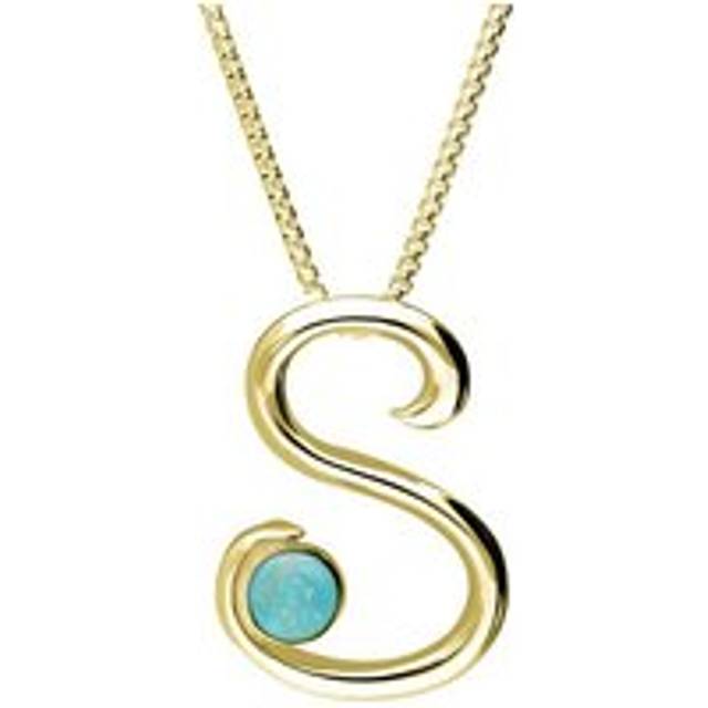 9ct Yellow Gold Turquoise Love Letters Initial S Necklace - Yellow Gold