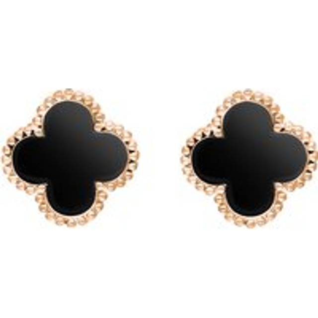 18ct Rose Gold Whitby Jet Bloom Four Leaf Clover Ball Edge Stud Earrings