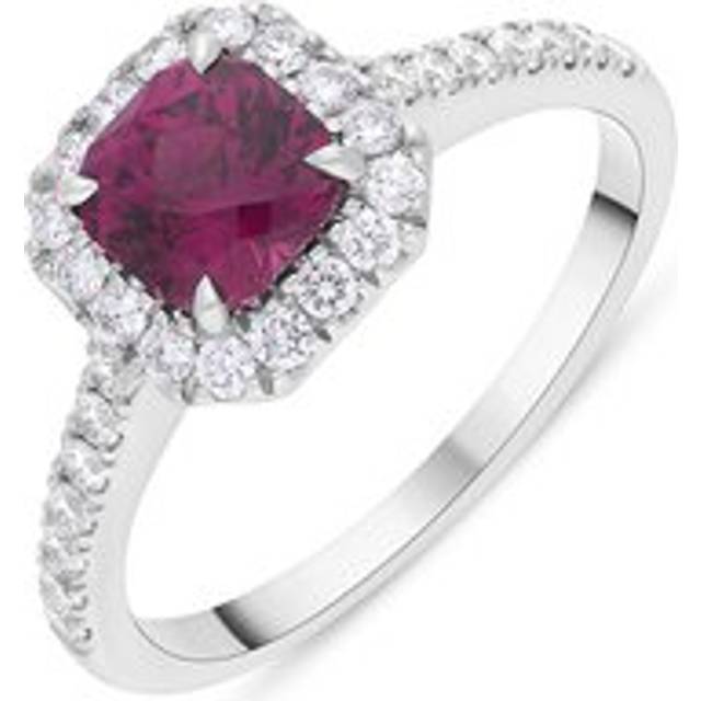 18ct White Gold Pink Tourmaline Diamond Shoulder Set Cushion Cluster Ring