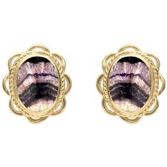 9ct Yellow Gold Blue John Rope Frill Edge Oval Stud Earrings - Yellow Gold