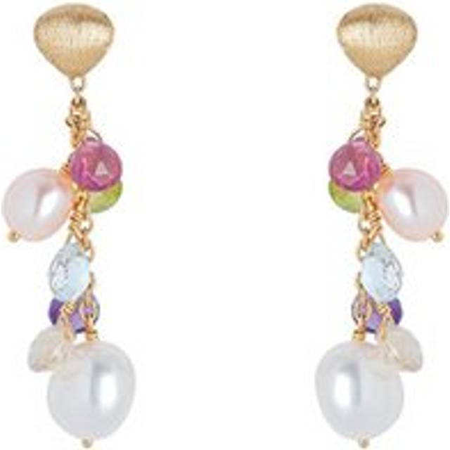 Marco Bicego Paradise 18ct Yellow Gold Pearl and Multicolour Gemstone Drop Earrings