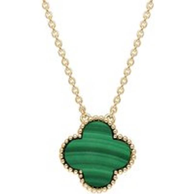 9ct Yellow Gold Malachite Bloom Large Four Leaf Clover Ball Edge Chain Necklet