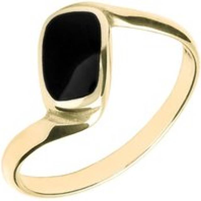 9ct Yellow Gold Whitby Jet Oblong Twist Ring - Yellow Gold