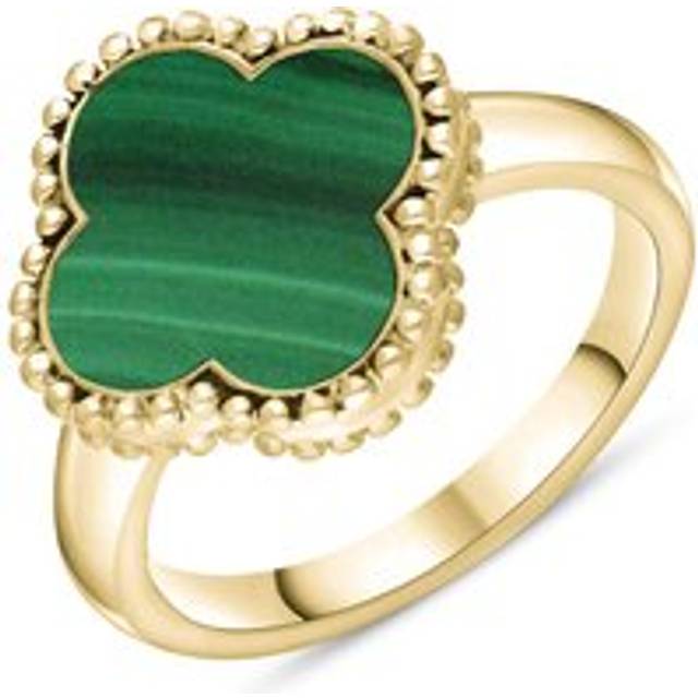 9ct Yellow Gold Malachite Bloom Four Leaf Clover Ball Edge Ring