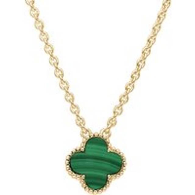 18ct Yellow Gold Malachite Bloom Small Four Leaf Clover Ball Edge Chain Necklace