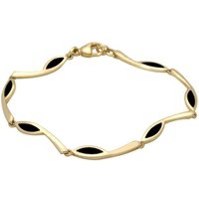 9ct Yellow Gold Whitby Jet Toscana Marquise Link Bracelet - Yellow Gold