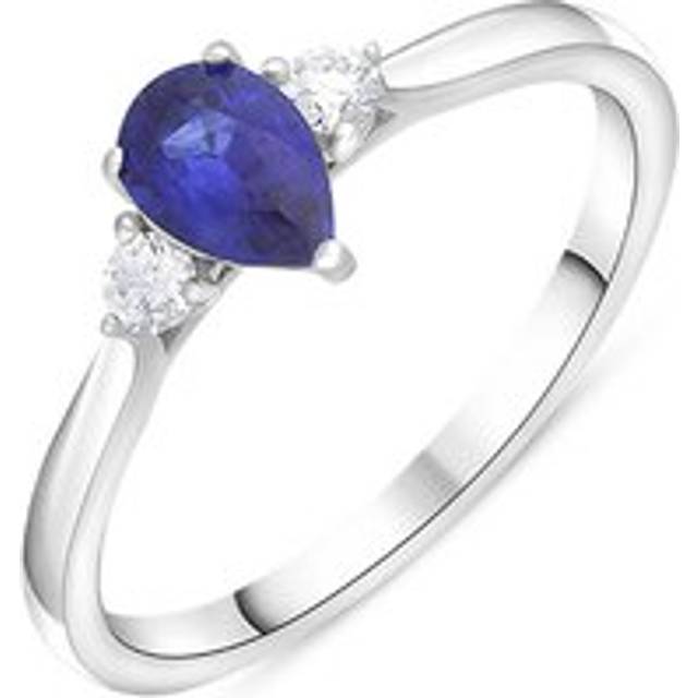 18ct White Gold 0.50ct Sapphire Diamond Round Brilliant and Pear Cut Three Stone Ring - White Gold