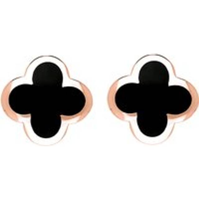 18ct Rose Gold Whitby Jet Bloom Four Leaf Clover Stud Earrings