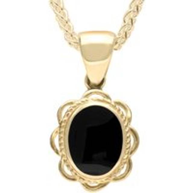 9ct Yellow Gold Whitby Jet Rope Oval Frill Necklace
