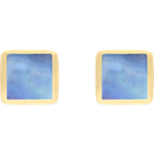 9ct Yellow Gold Sterling Silver Moonstone Stepping Stones Square Stud Earrings