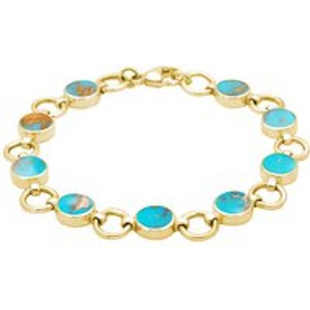 9ct Yellow Gold Turquoise Nine Stone Round Ring Bracelet