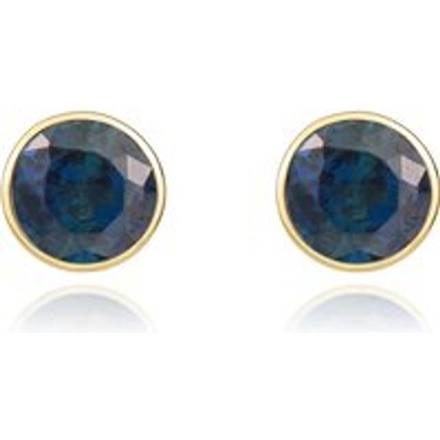 9ct Yellow Gold Sapphire 5mm Round Rub Over Set Stud Earrings - Gold