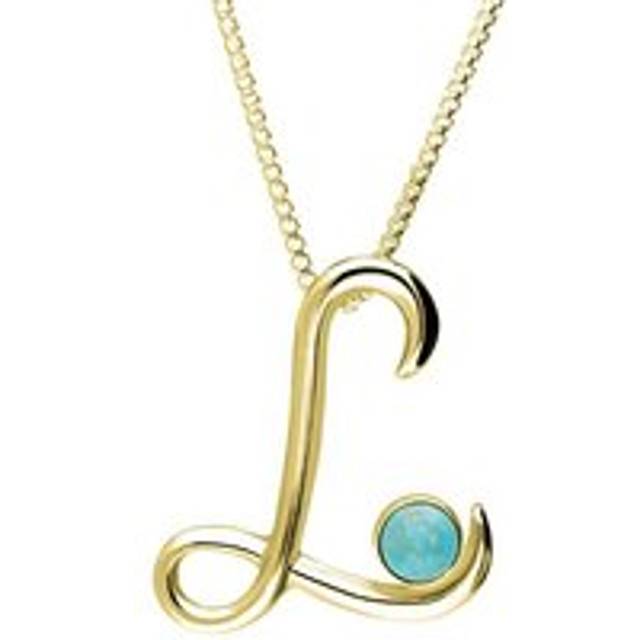 9ct Yellow Gold Turquoise Love Letters Initial L Necklace - Yellow Gold