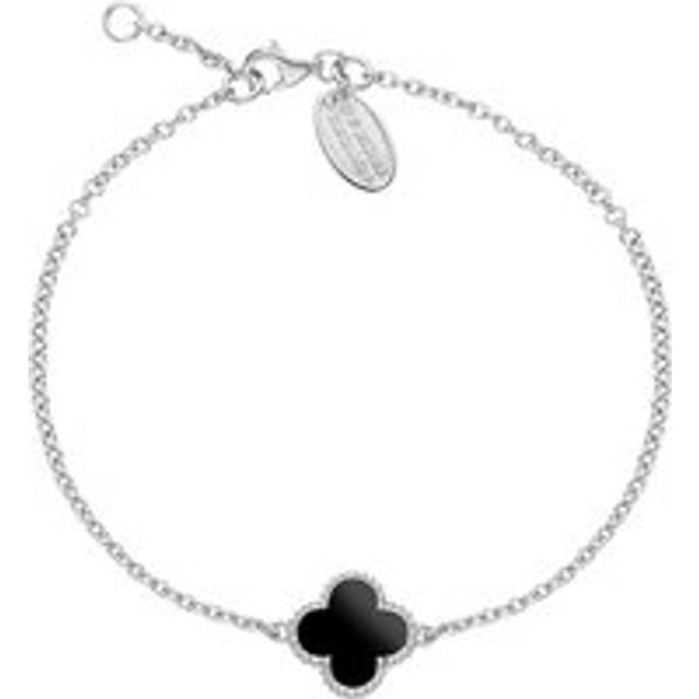 18ct White Gold Whitby Jet Bloom Four Leaf Clover Ball Edge Chain Bracelet