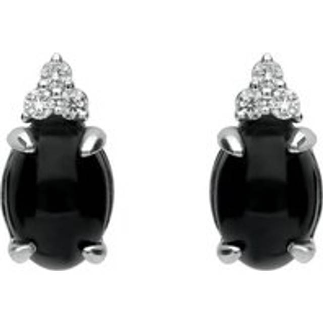 18ct White Gold Whitby Jet Diamond Oval Stud Earrings - White Gold