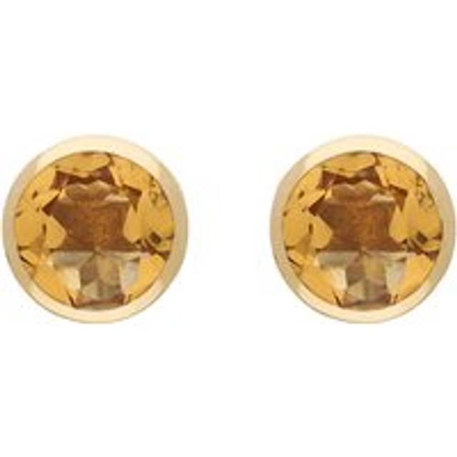 9ct Yellow Gold Sterling Silver Citrine Stepping Stones Round Stud Earrings