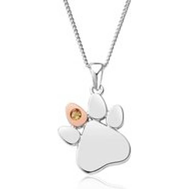 Clogau Paw Prints On My Heart Sterling Silver November Birthstone Citrine Necklace