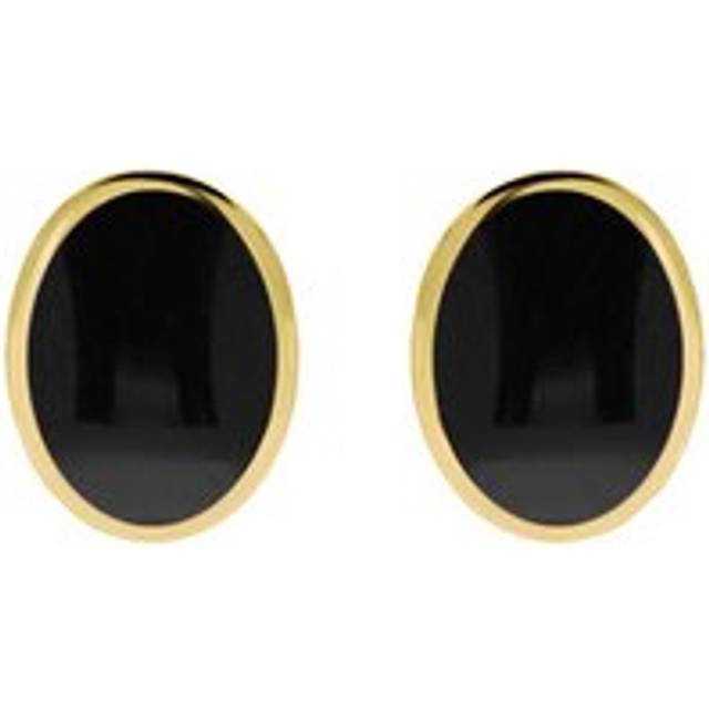 9ct Yellow Gold Whitby Jet Oval Flat Omega Stud Earrings - Yellow Gold