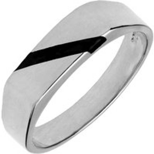 Sterling Silver Whitby Jet One Stone Slither Signet Ring - Silver
