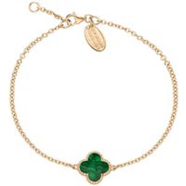 18ct Rose Gold Malachite Bloom Four Leaf Clover Ball Edge Chain Bracelet