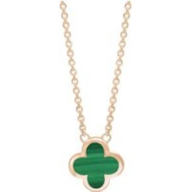 9ct Rose Gold Malachite Bloom Small Four Leaf Clover Polished Edge Pendant