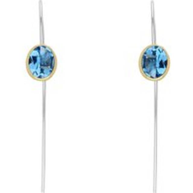 9ct Yellow Gold Sterling Silver Topaz Stepping Stones 6x8mm Oval Hook Earrings