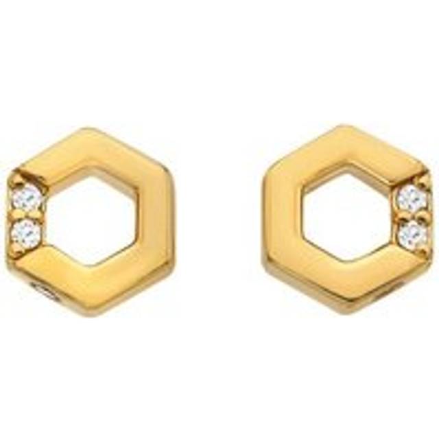 Hot Diamonds x Jac Jossa Gold Plated Sterling Silver Hexagon White Topaz Stud Earrings