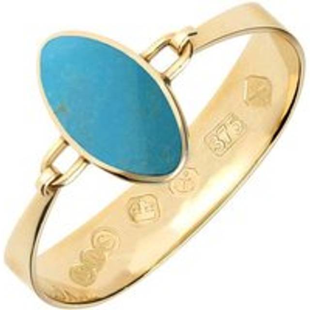 9ct Yellow Gold Turquoise Oval Stone Heavy Bangle