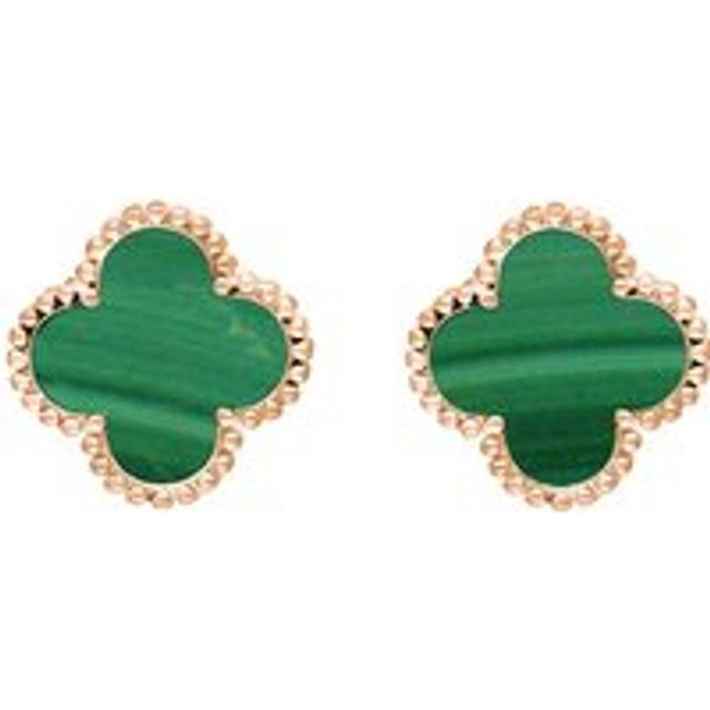 9ct Rose Gold Malachite Bloom Four Leaf Clover Ball Edge Stud Earrings