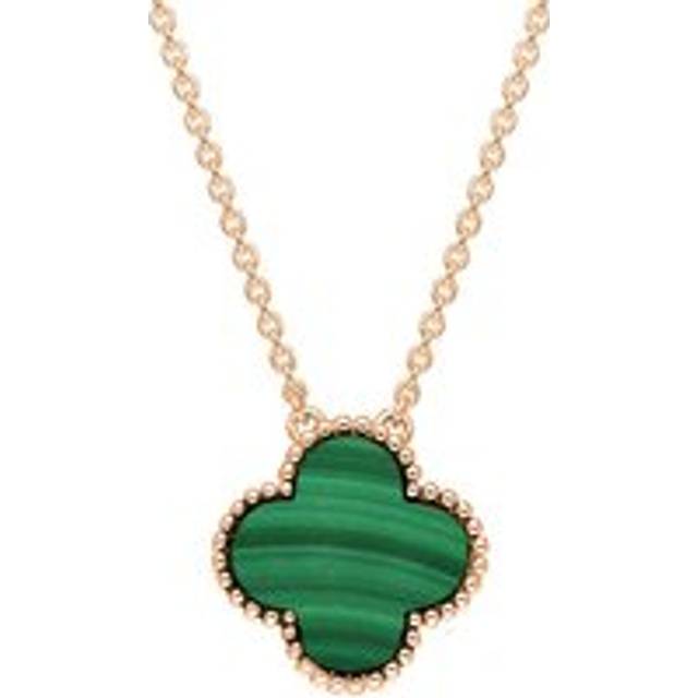 18ct Rose Gold Malachite Bloom Large Four Leaf Clover Ball Edge Chain Necklet