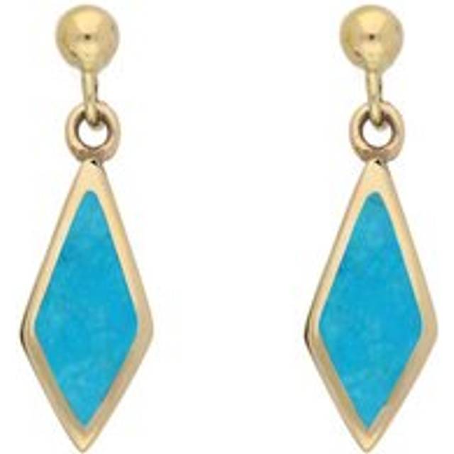 9ct Yellow Gold Turquoise Dinky Diamond Drop Earrings