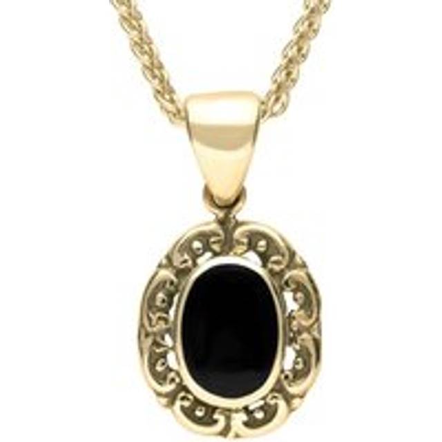 9ct Yellow Gold Whitby Jet Antique Frame Necklace - Yellow Gold