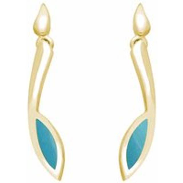 9ct Yellow Gold Turquoise Toscana Long Marquise Drop Earrings - Yellow Gold