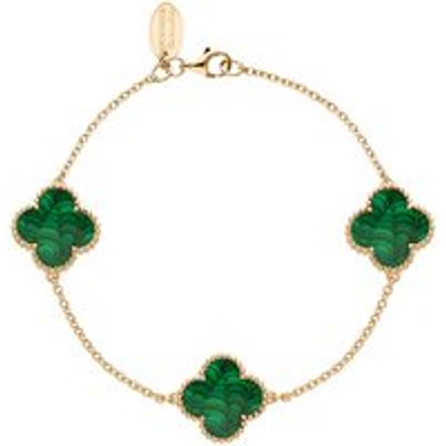 9ct Rose Gold Malachite Bloom Four Leaf Clover Ball Edge Chain Bracelet