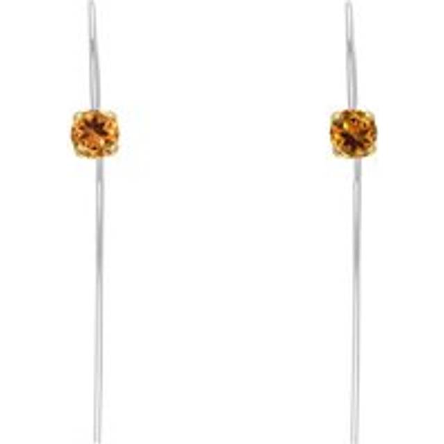 9ct Yellow Gold Sterling Silver Citrine Stepping Stones 5mm Round Claw Set Hook Earrings