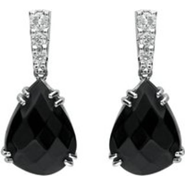 18ct White Gold Whitby Jet 0.19ct Diamond Faceted Pear Drop Earrings - White Gold